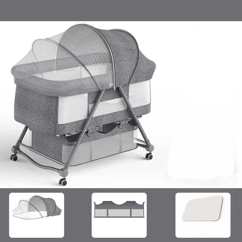 Foldable and Convertible Crib Cradle Square Metal Bassinet with Wheel