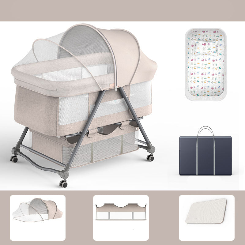 Foldable and Convertible Crib Cradle Square Metal Bassinet with Wheel