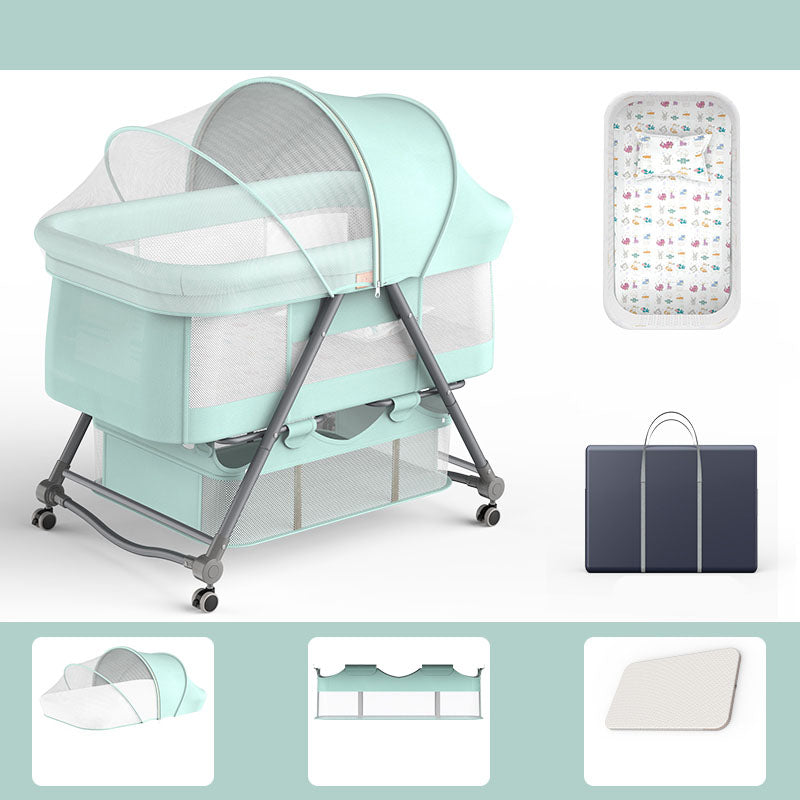 Foldable and Convertible Crib Cradle Square Metal Bassinet with Wheel