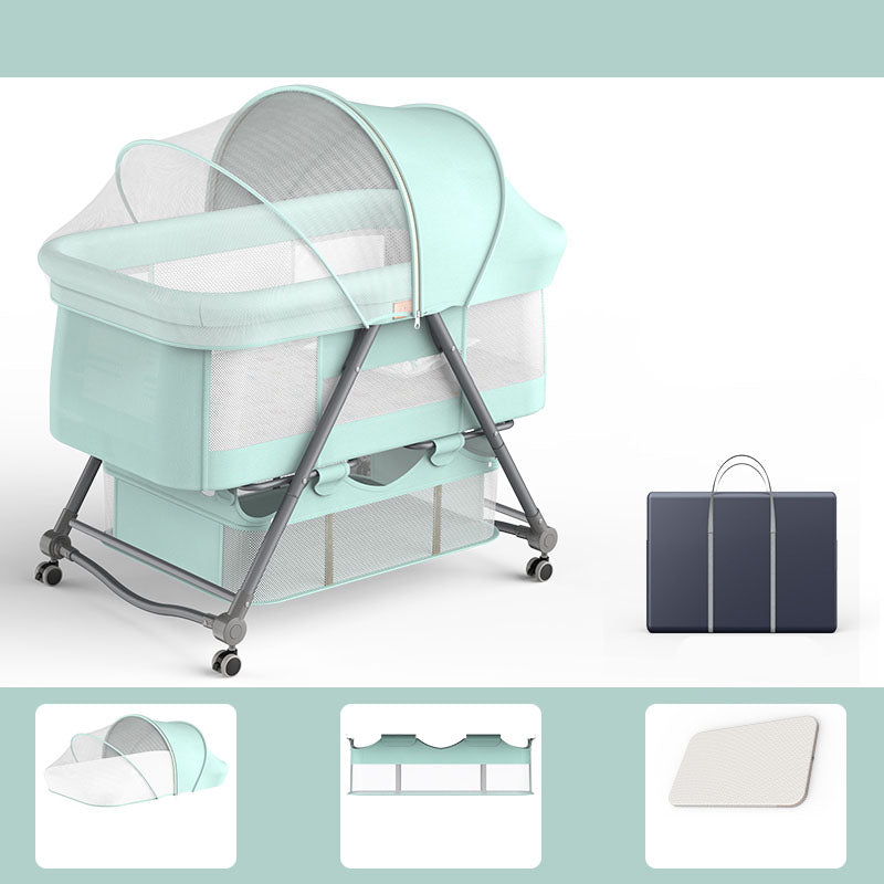 Foldable and Convertible Crib Cradle Square Metal Bassinet with Wheel