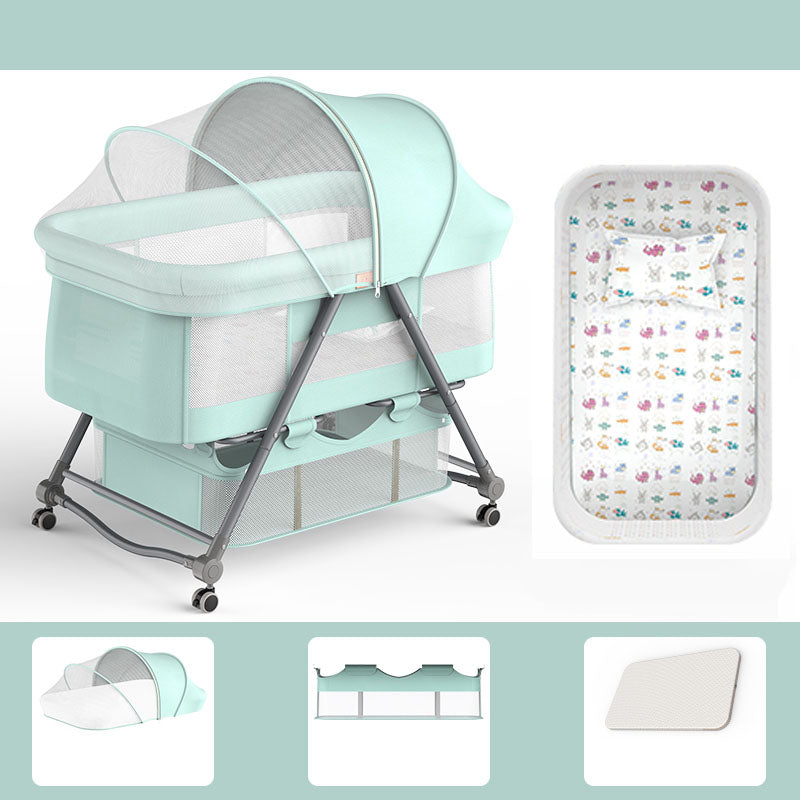 Foldable and Convertible Crib Cradle Square Metal Bassinet with Wheel