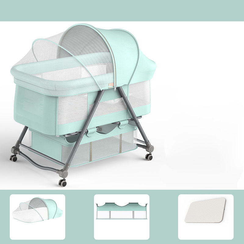 Foldable and Convertible Crib Cradle Square Metal Bassinet with Wheel