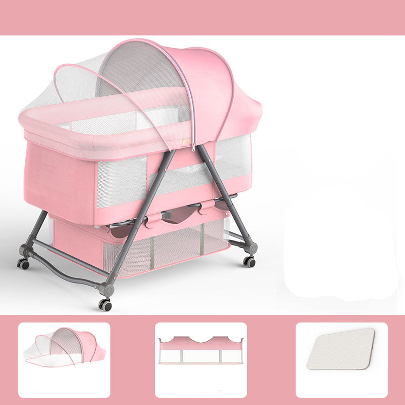 Foldable and Convertible Crib Cradle Square Metal Bassinet with Wheel