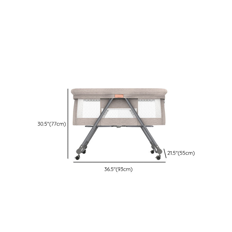 Foldable and Convertible Crib Cradle Square Metal Bassinet with Wheel