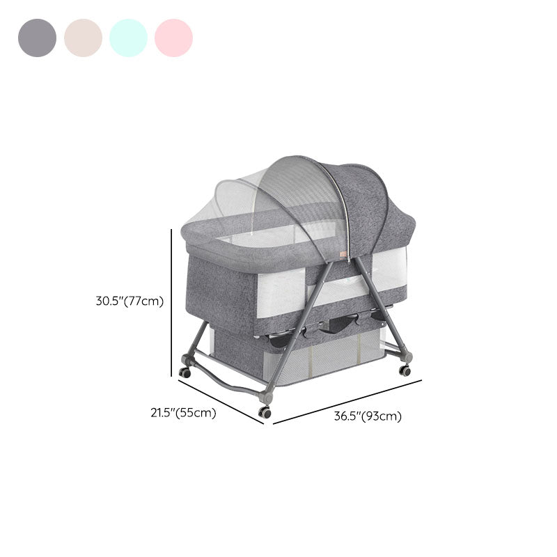 Foldable and Convertible Crib Cradle Square Metal Bassinet with Wheel