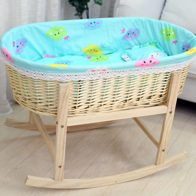 Solid Wood and Wicker Crib Cradle Gliding Or Rocking Oval Crib Cradle for Baby