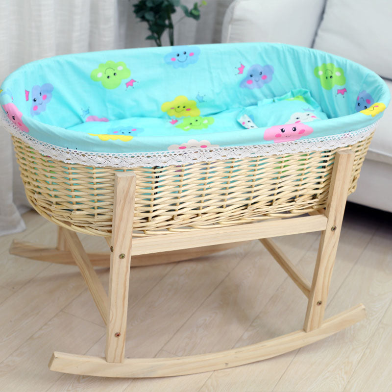 Solid Wood and Wicker Crib Cradle Gliding Or Rocking Oval Crib Cradle for Baby