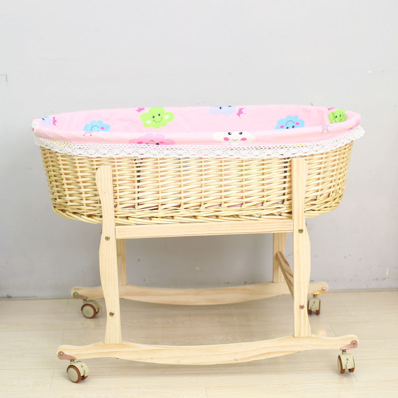 Solid Wood and Wicker Crib Cradle Gliding Or Rocking Oval Crib Cradle for Baby