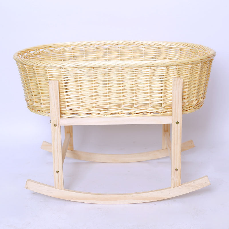 Solid Wood and Wicker Crib Cradle Gliding Or Rocking Oval Crib Cradle for Baby