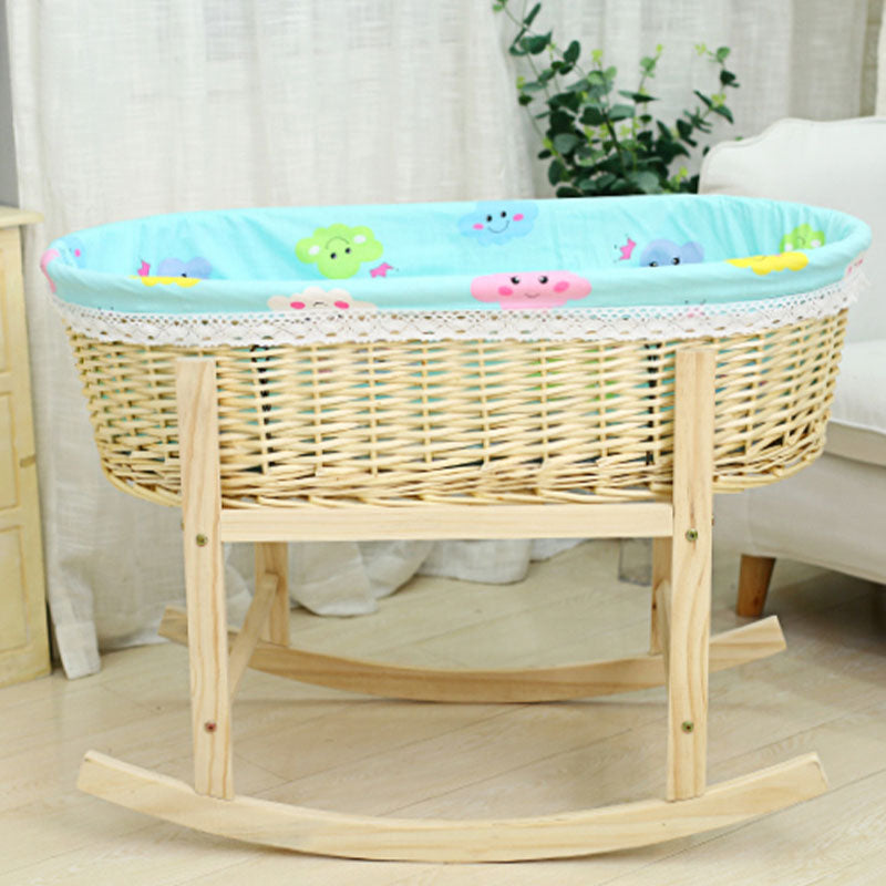 Solid Wood and Wicker Crib Cradle Gliding Or Rocking Oval Crib Cradle for Baby