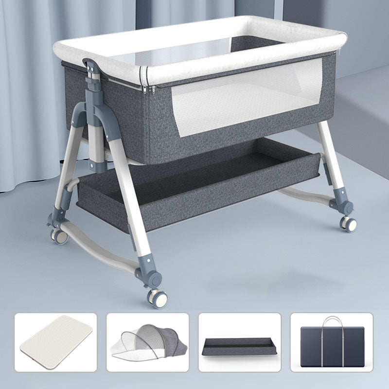 Portable Oval Bassinet Metal Cradle with 4 Wheels Stand for Newborn