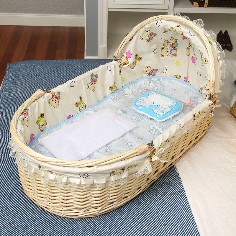 Traditional Portable Moses Basket Oval Cradle with Playpen for Newborn