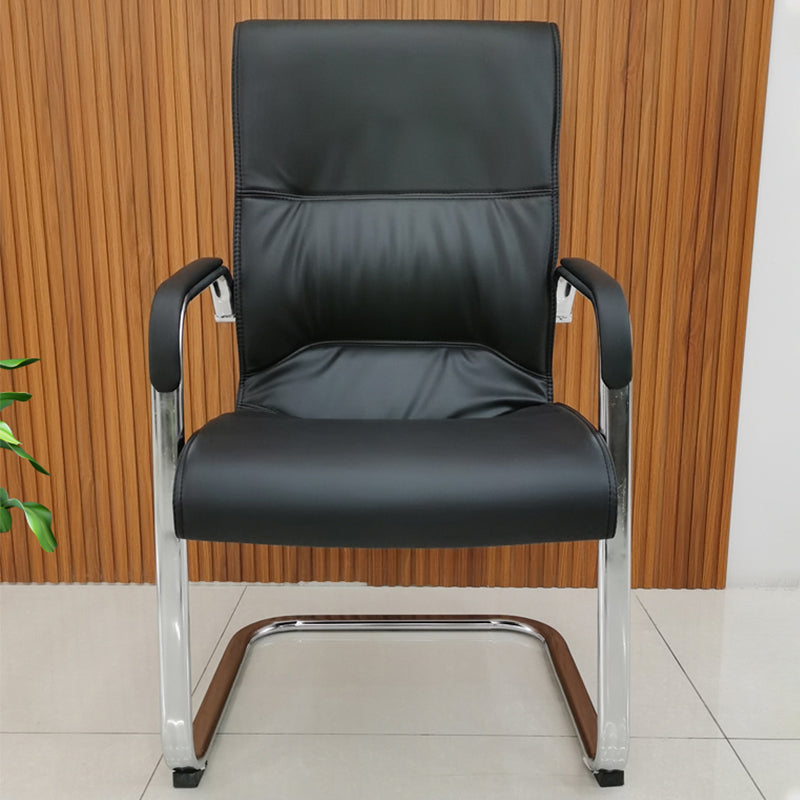 Modern Fixed Arms Office Chair Leather No Wheels Ergonomic Desk Chair