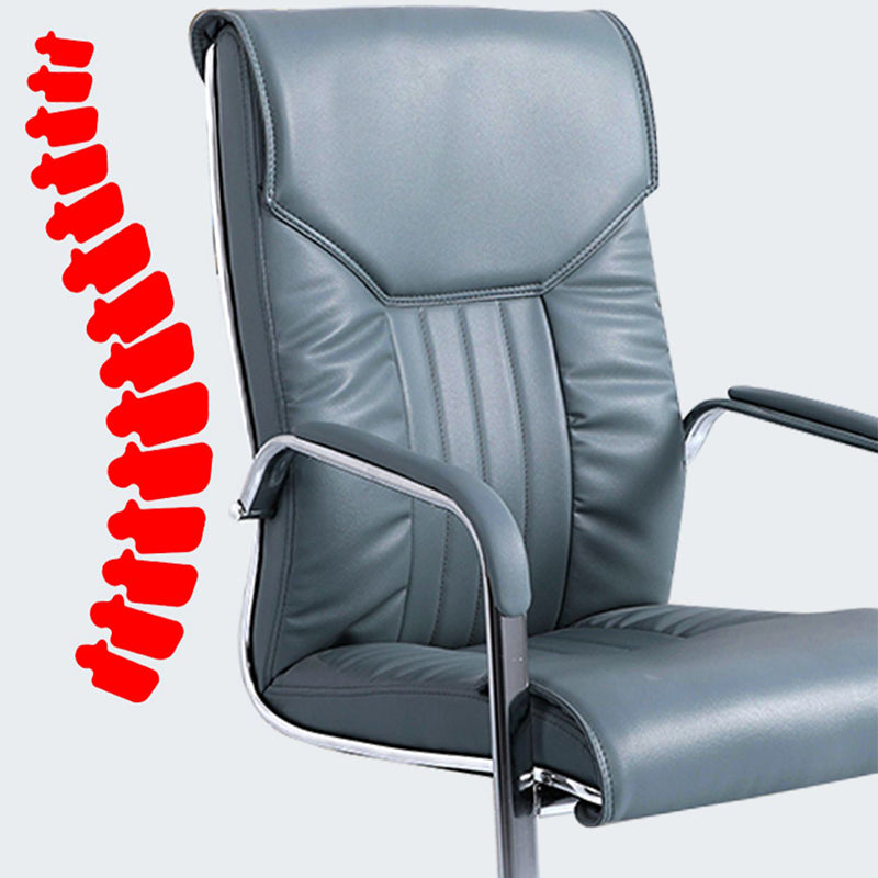 Modern Fixed Arms Office Chair No Wheels Leather Ergonomic Desk Chair