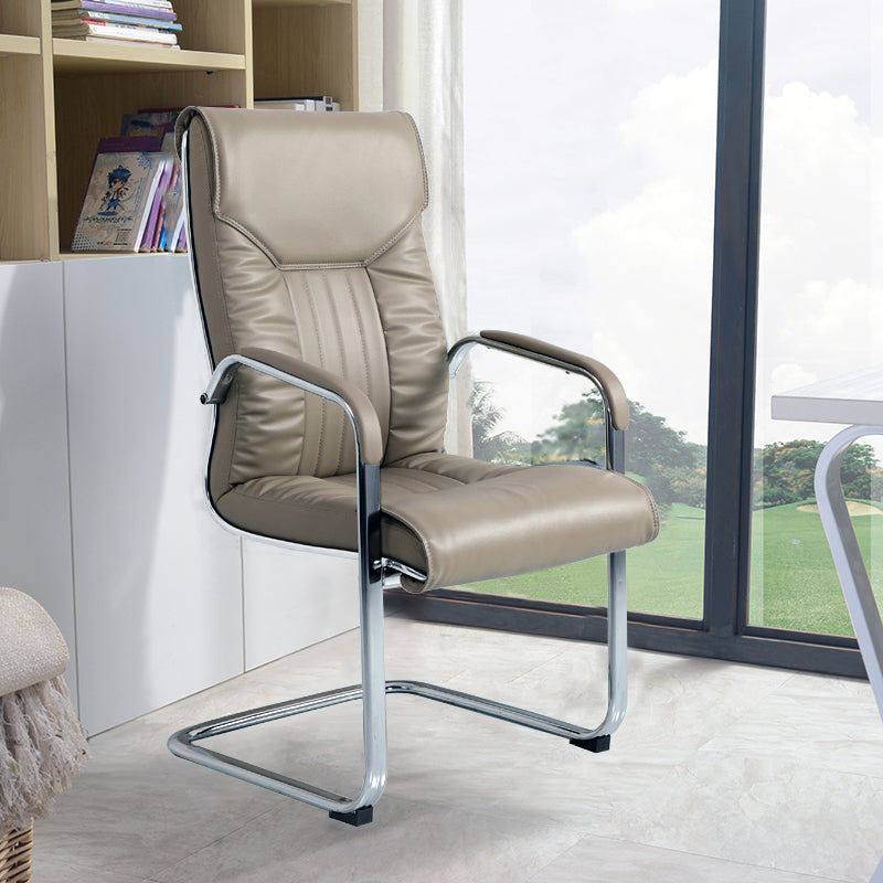 Modern Fixed Arms Office Chair No Wheels Leather Ergonomic Desk Chair