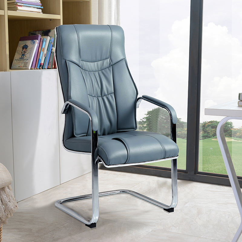 Modern Fixed Arms Office Chair No Wheels Leather Ergonomic Desk Chair