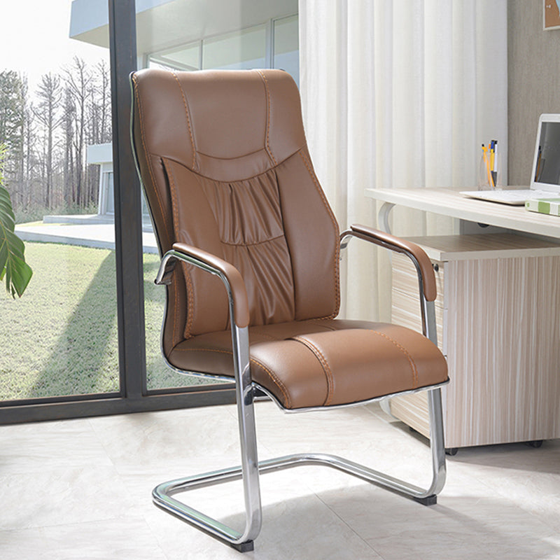 Modern Fixed Arms Office Chair No Wheels Leather Ergonomic Desk Chair