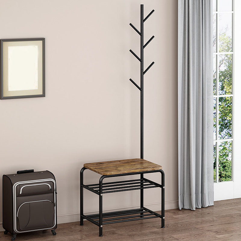 Leisure Hall Tree Plain Coat Hooks Metal Coat Rack with Storage Bench