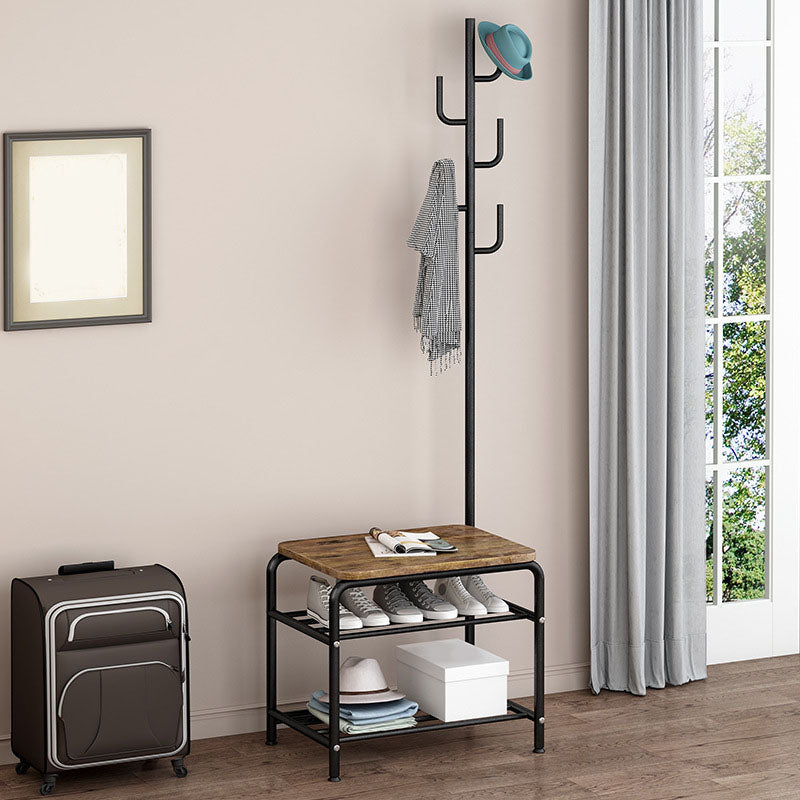 Leisure Hall Tree Plain Coat Hooks Metal Coat Rack with Storage Bench