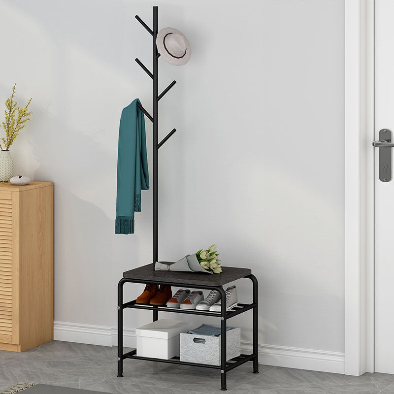 Leisure Hall Tree Plain Coat Hooks Metal Coat Rack with Storage Bench