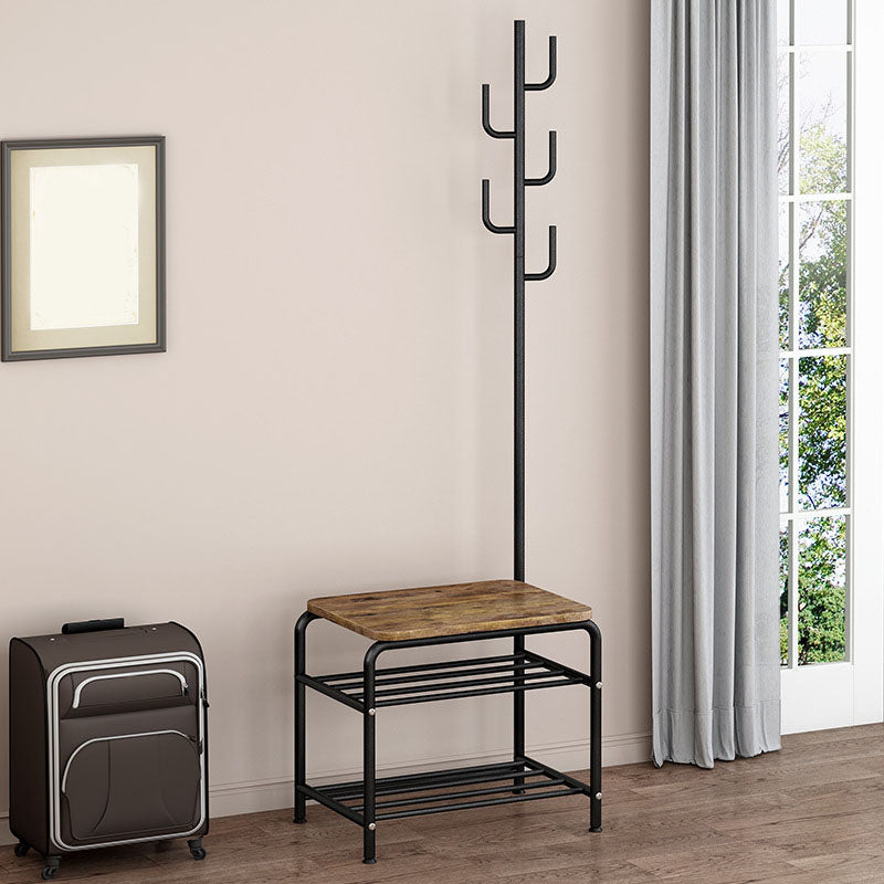 Leisure Hall Tree Plain Coat Hooks Metal Coat Rack with Storage Bench