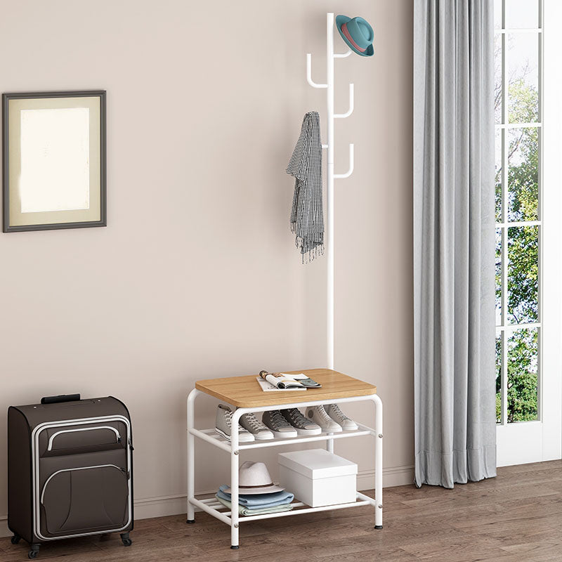 Leisure Hall Tree Plain Coat Hooks Metal Coat Rack with Storage Bench