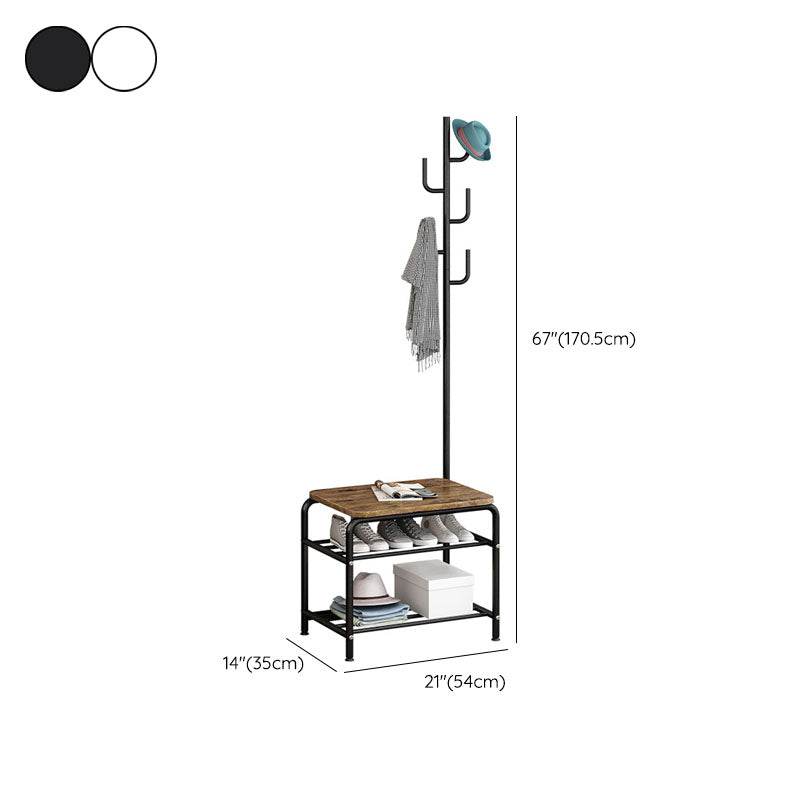 Leisure Hall Tree Plain Coat Hooks Metal Coat Rack with Storage Bench