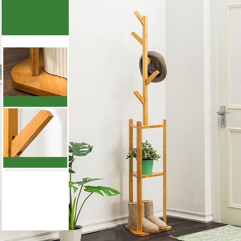 Contemporary Wood Entry Hall Tree Standing Coat Rack with Hooks