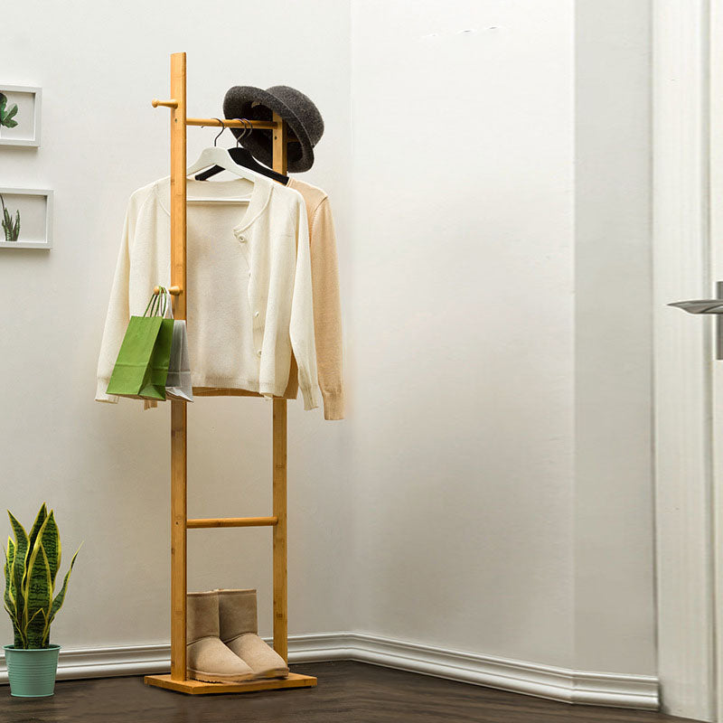 Contemporary Wood Entry Hall Tree Standing Coat Rack with Hooks