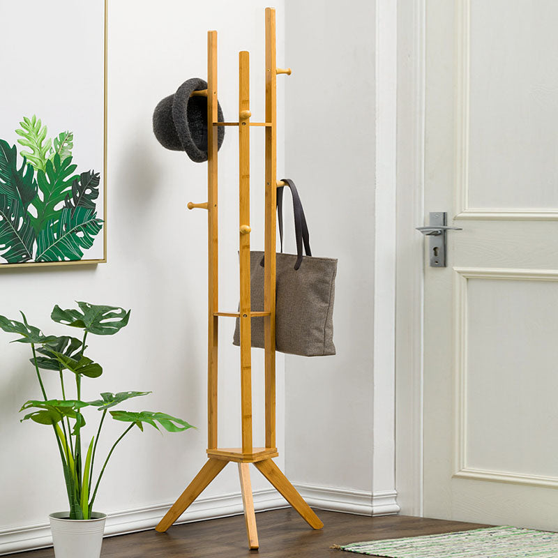 Contemporary Wood Entry Hall Tree Standing Coat Rack with Hooks