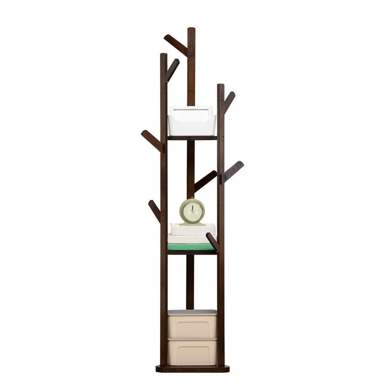 Contemporary Wood Entry Hall Tree Standing Coat Rack with Hooks