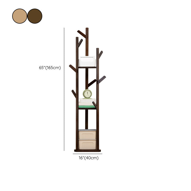 Contemporary Wood Entry Hall Tree Standing Coat Rack with Hooks