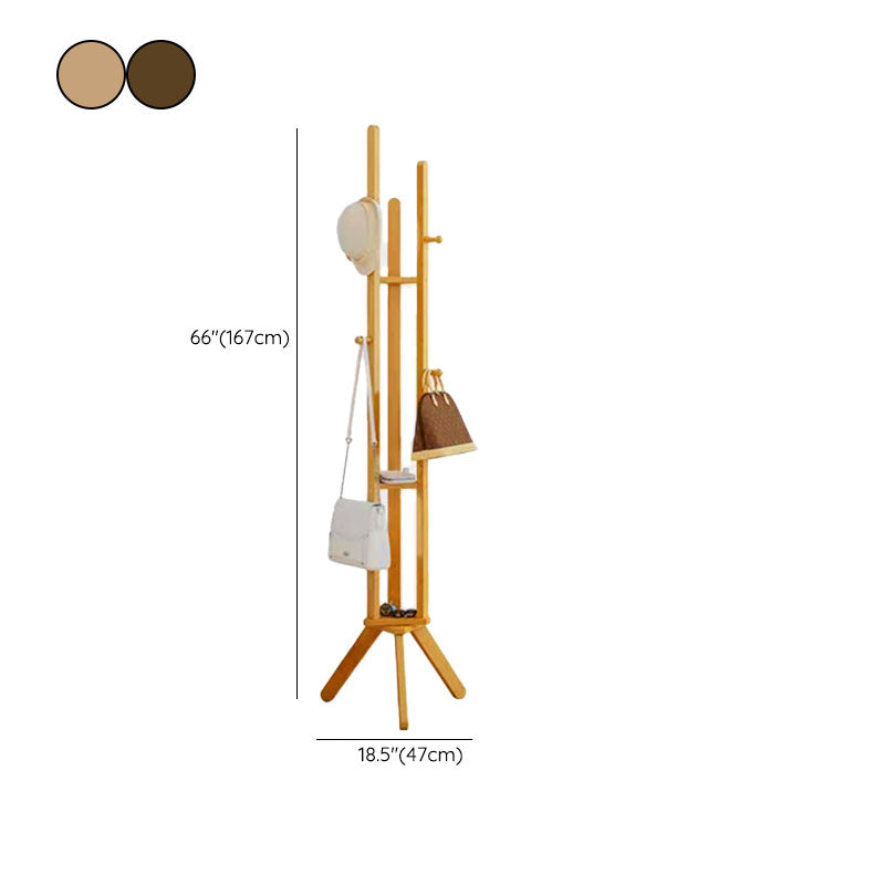 Contemporary Wood Entry Hall Tree Standing Coat Rack with Hooks