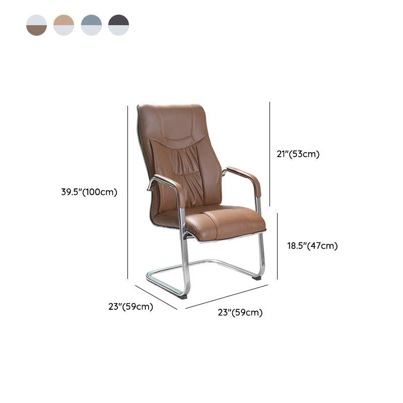 Modern Fixed Arms Office Chair No Wheels Leather Ergonomic Desk Chair