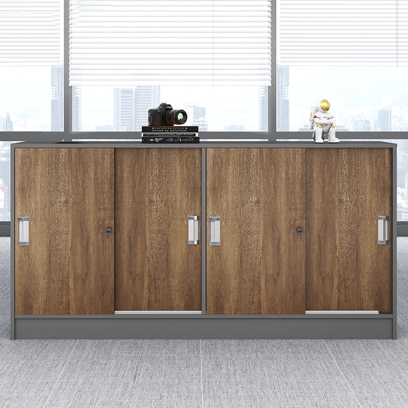 Modern Lateral File Cabinet Solid Wood Brown File Cabinet with Storage Shelves