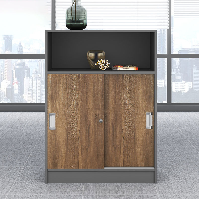 Modern Lateral File Cabinet Solid Wood Brown File Cabinet with Storage Shelves