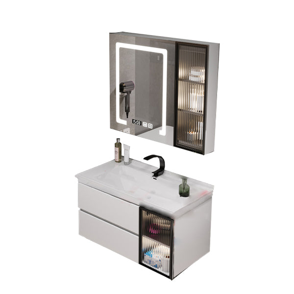 Rectangular Bathroom Vanity Single Sink Wall Mount Mirror Glam Vanity with Drawers