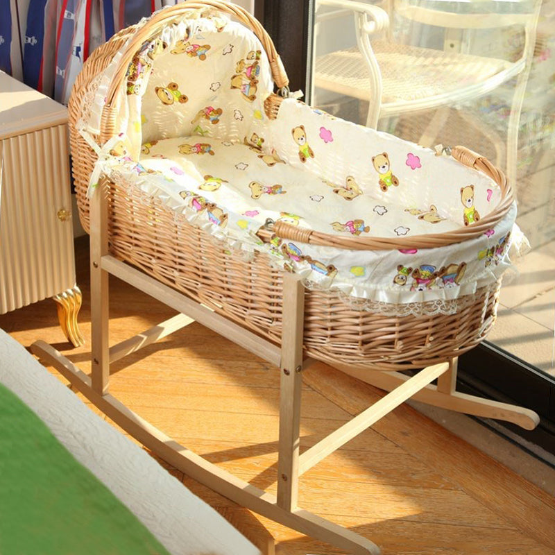 Rattan Oval Bassinet Rocking and Gliding Crib Cradle for Baby