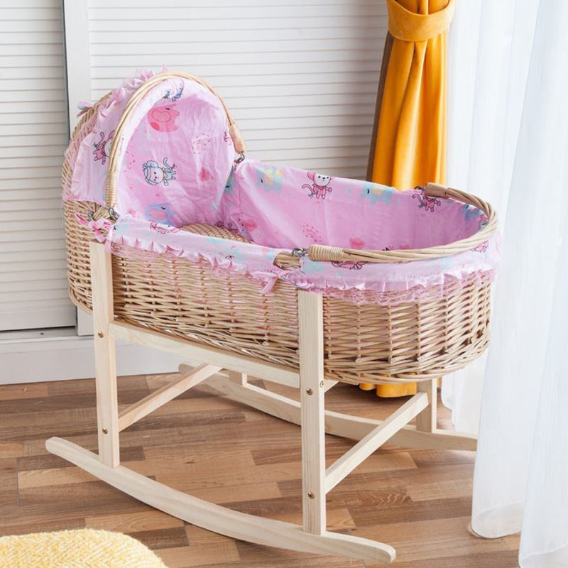 Rattan Oval Bassinet Rocking and Gliding Crib Cradle for Baby