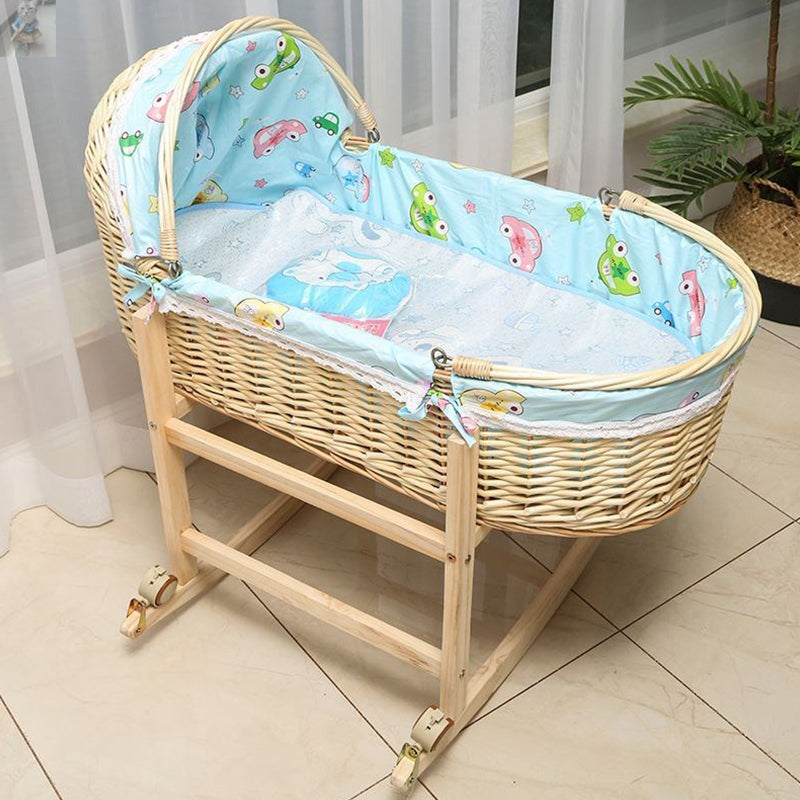 Rattan Oval Bassinet Rocking and Gliding Crib Cradle for Baby