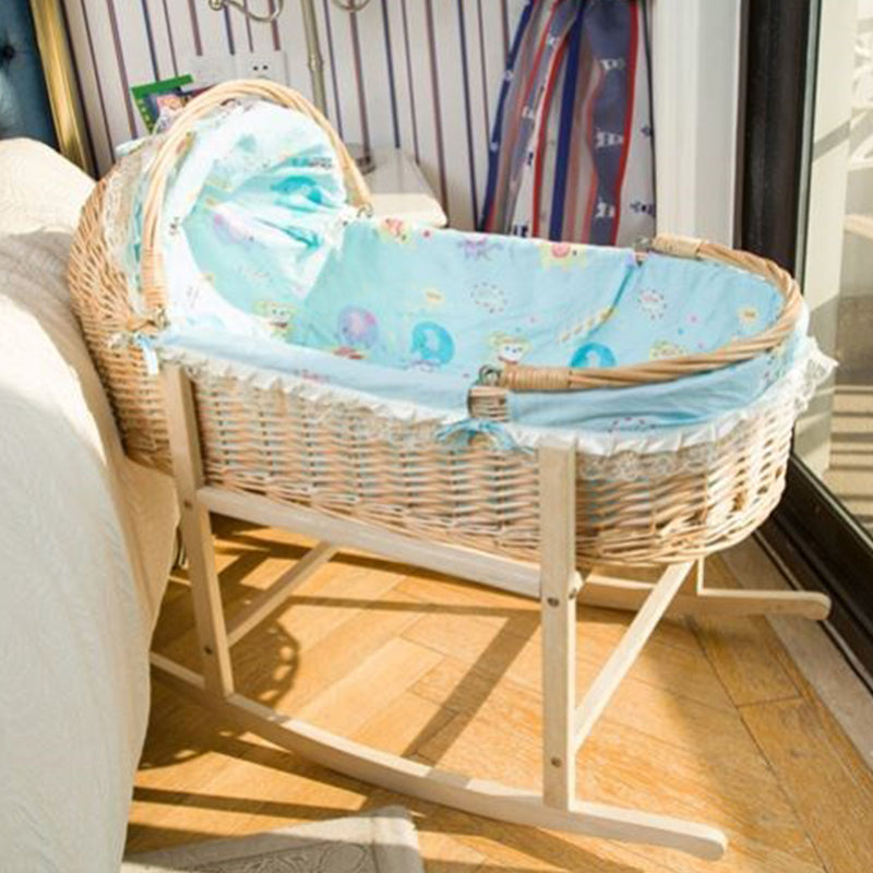 Rattan Oval Bassinet Rocking and Gliding Crib Cradle for Baby