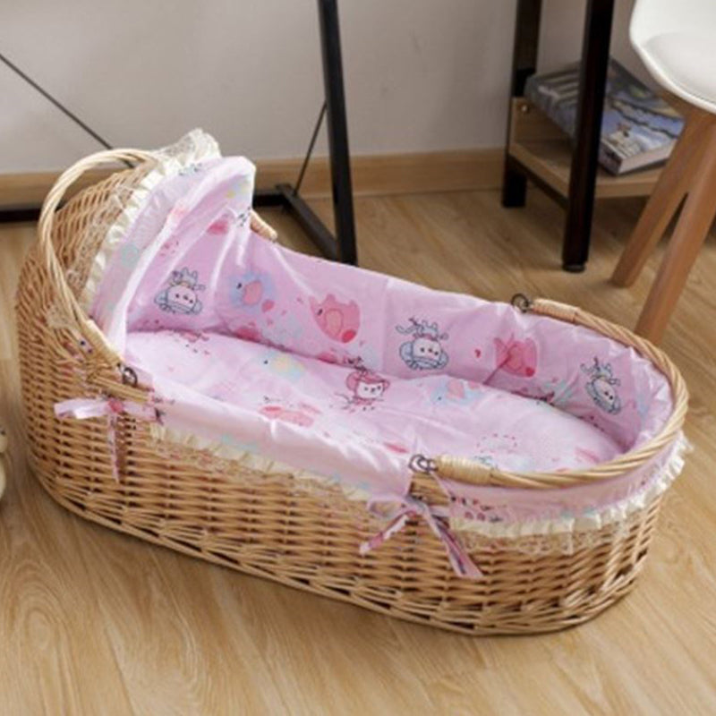 Rattan Oval Bassinet Rocking and Gliding Crib Cradle for Baby