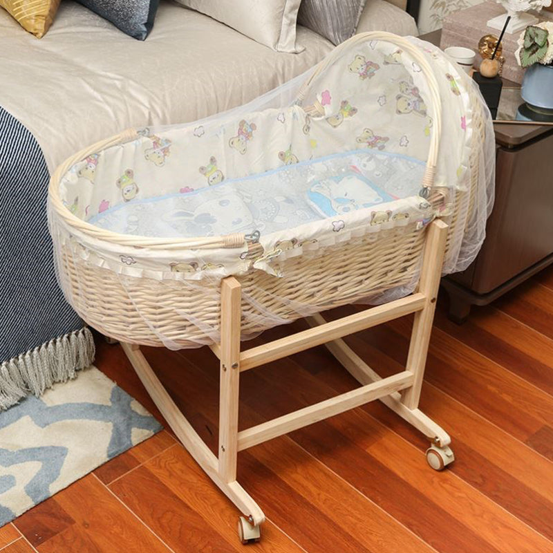 Rattan Oval Bassinet Rocking and Gliding Crib Cradle for Baby