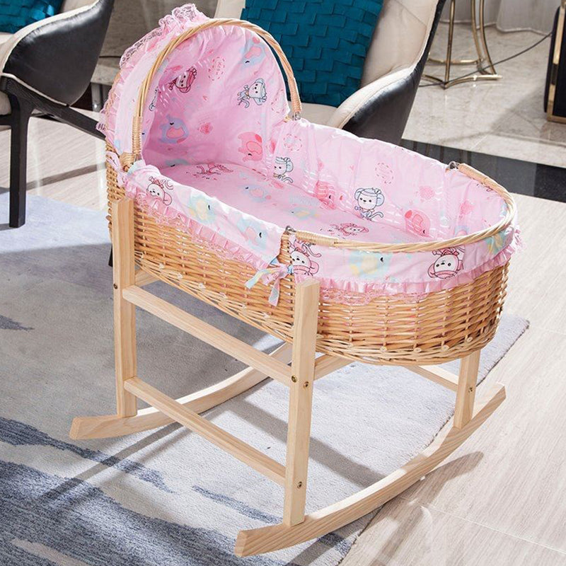 Solid Wood Oval Bassinet Rocking and Gliding Crib Cradle for Baby