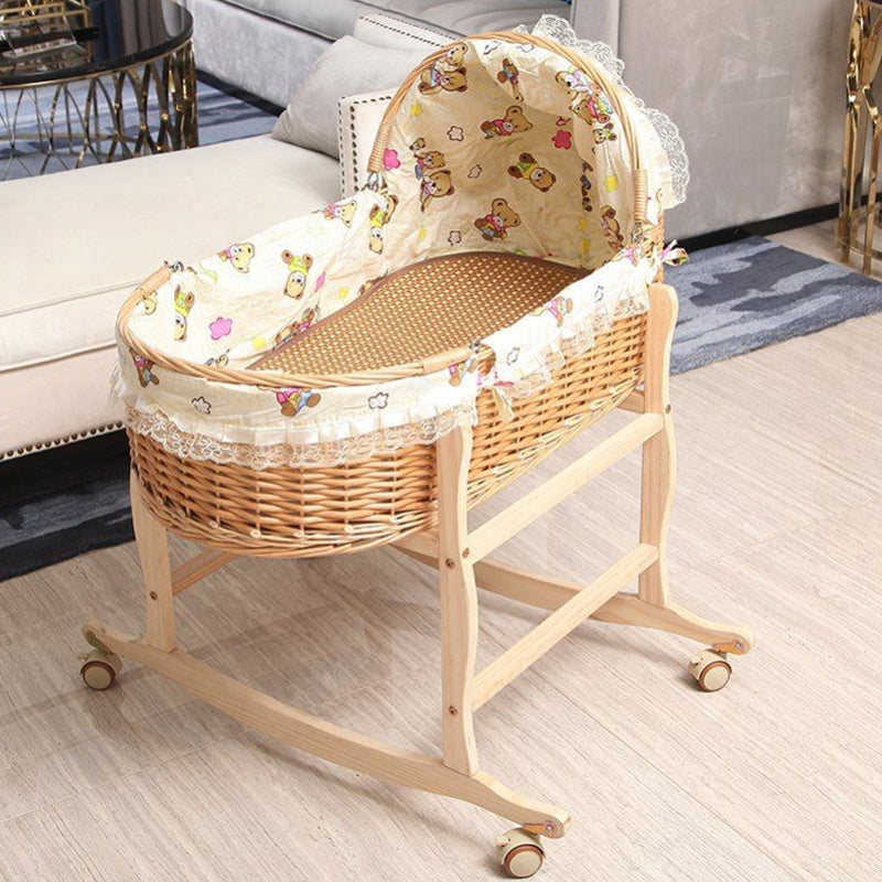 Solid Wood Oval Bassinet Rocking and Gliding Crib Cradle for Baby