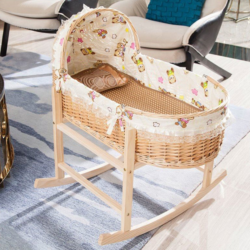 Solid Wood Oval Bassinet Rocking and Gliding Crib Cradle for Baby