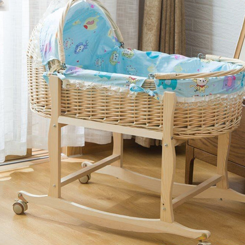 Solid Wood Oval Bassinet Rocking and Gliding Crib Cradle for Baby