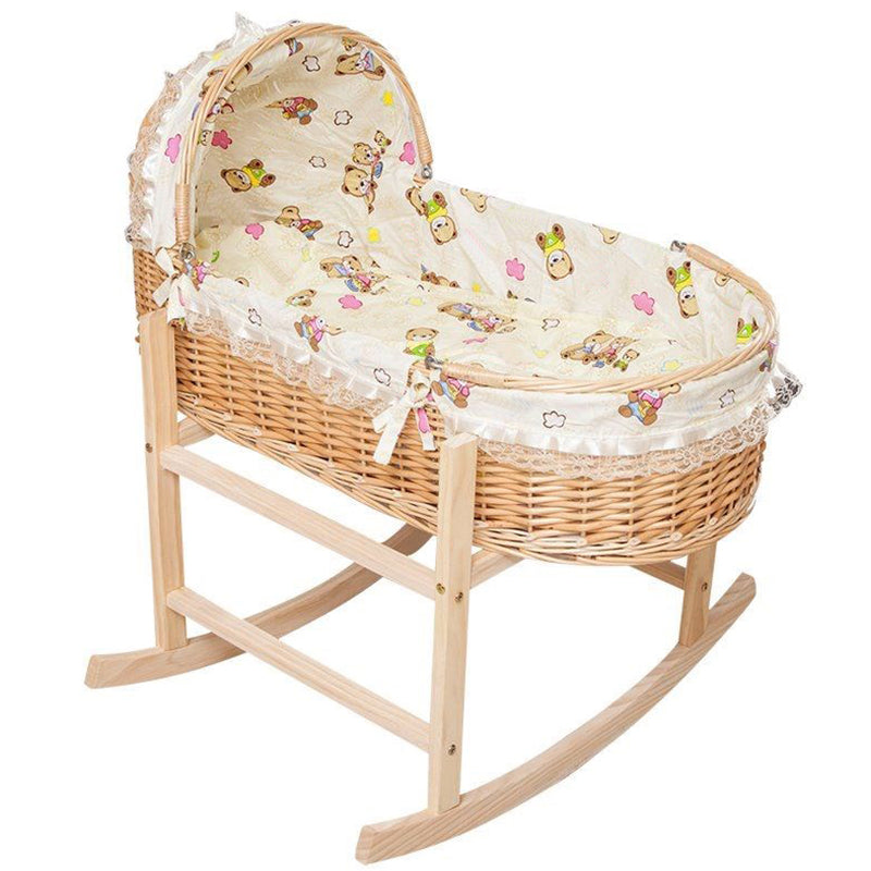 Solid Wood Oval Bassinet Rocking and Gliding Crib Cradle for Baby