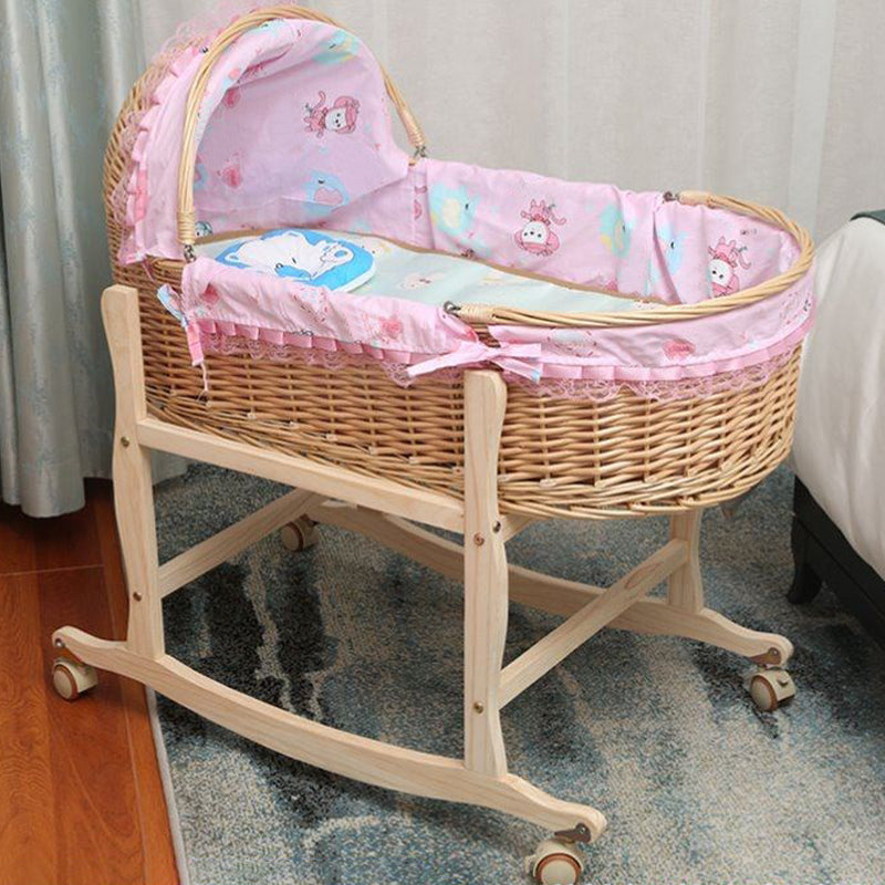 Solid Wood Oval Bassinet Rocking and Gliding Crib Cradle for Baby