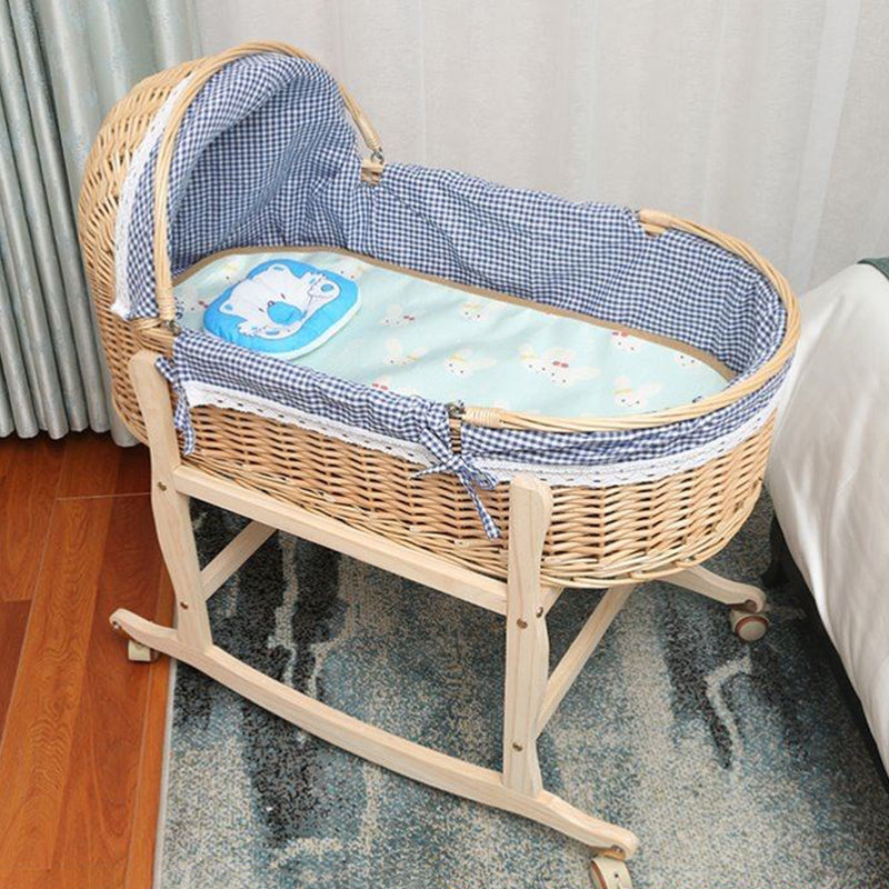 Solid Wood Oval Bassinet Rocking and Gliding Crib Cradle for Baby